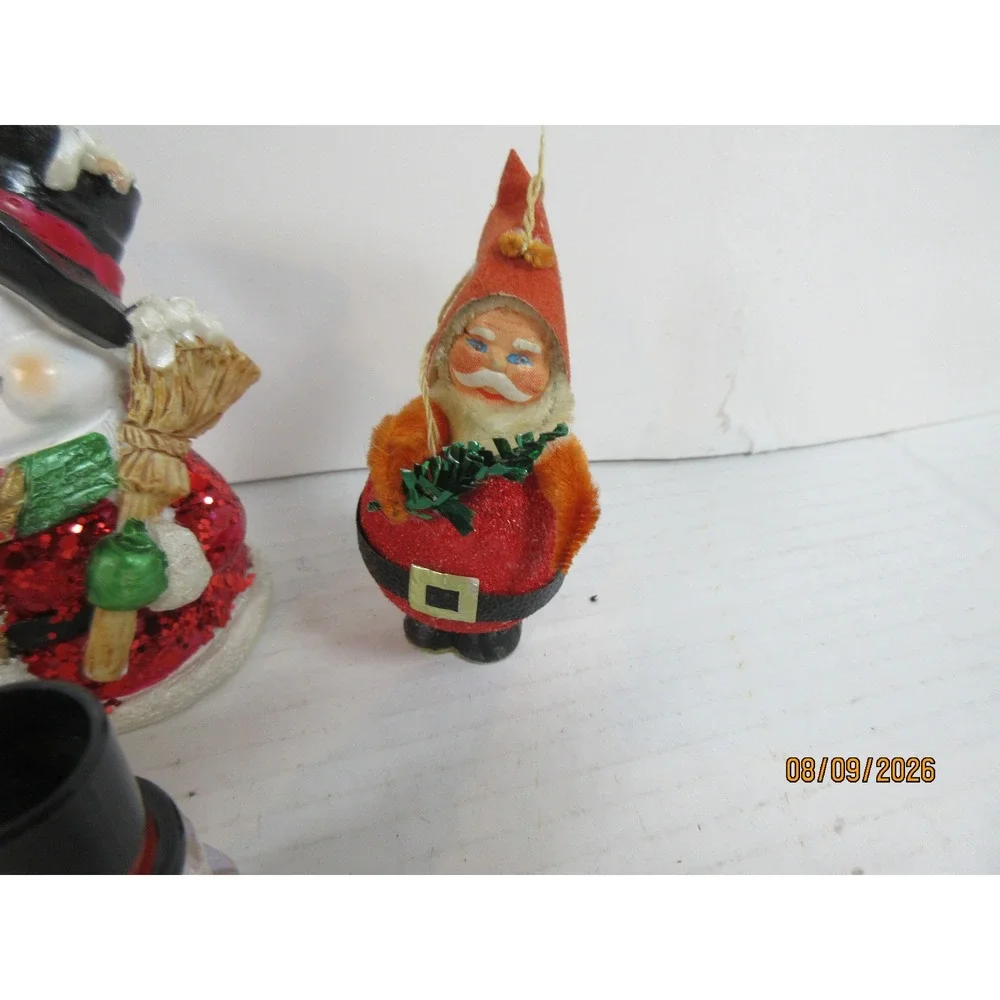 Vintage Christmas Decor Lot Snowman Bell Santa Ornament Gingerbread Man 5pc